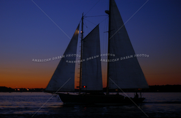 Unknown Boat Leaving Cape Cod Canal at Twilight
